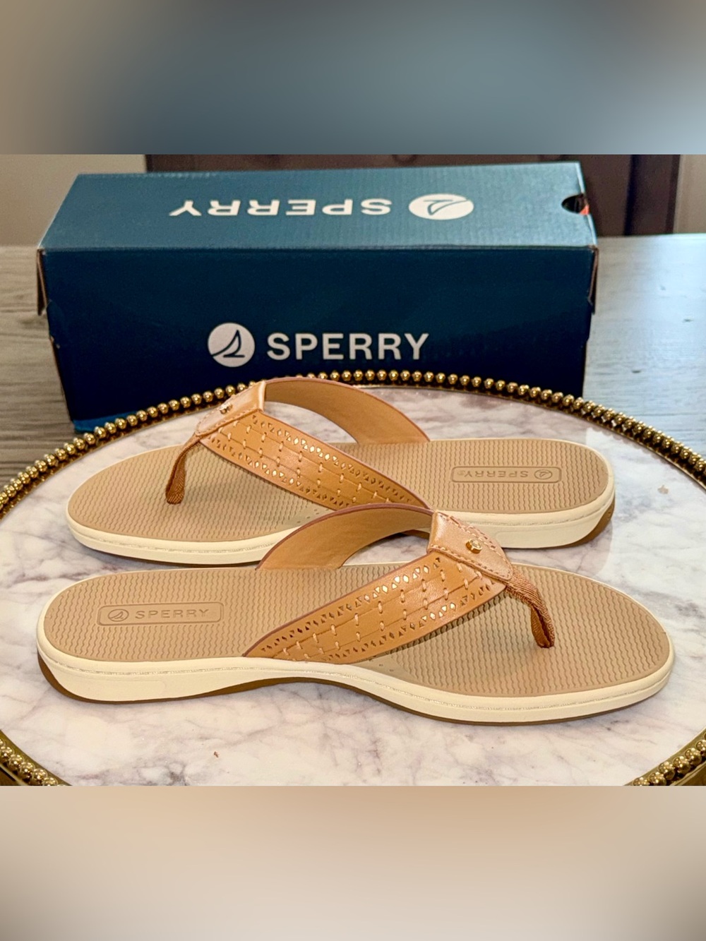 Sperry Women’s Tan Seafish3 Leather Thong Sandals | Sz. 6.5 (NWB) - Picture 3 of 7